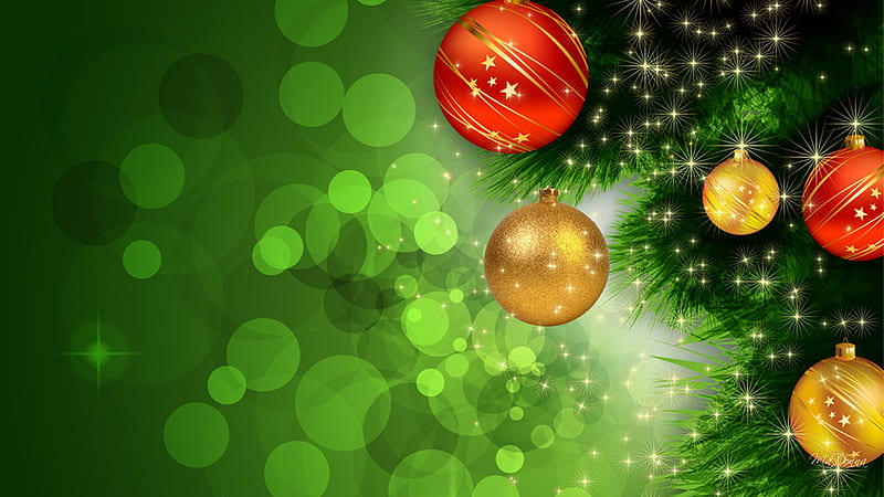 Christmas in Green, red, feliz navidad, gold stars, glow, christmas ...