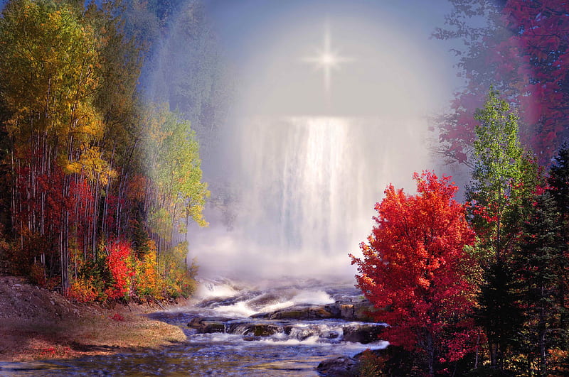 Holy Waterfall, fall, water, holy, cross, creek, HD wallpaper