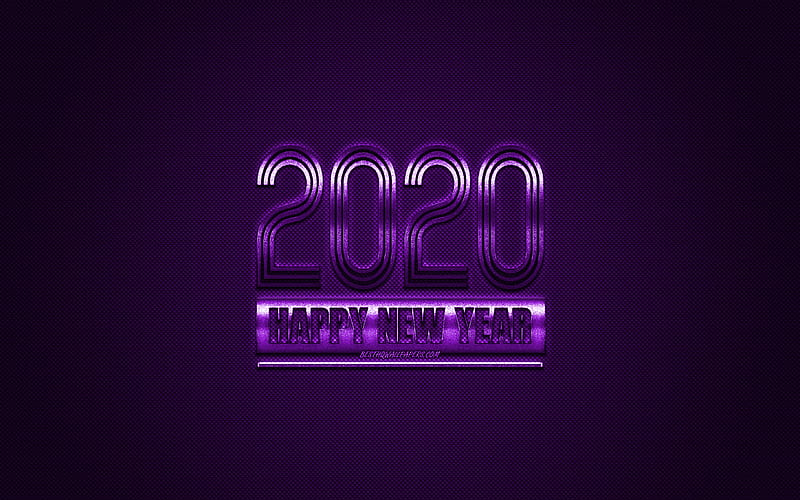 appy New Year 2020, Violet 2020 background, Violet metal 2020 background, 2020 concepts, Christmas, 2020, Violet carbon texture, HD wallpaper