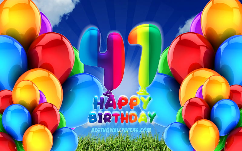 Happy 41 Years Birtay, cloudy sky background, Birtay Party, colorful ballons, Happy 41st birtay, artwork, 41st Birtay, Birtay concept, 41st Birtay Party, HD wallpaper