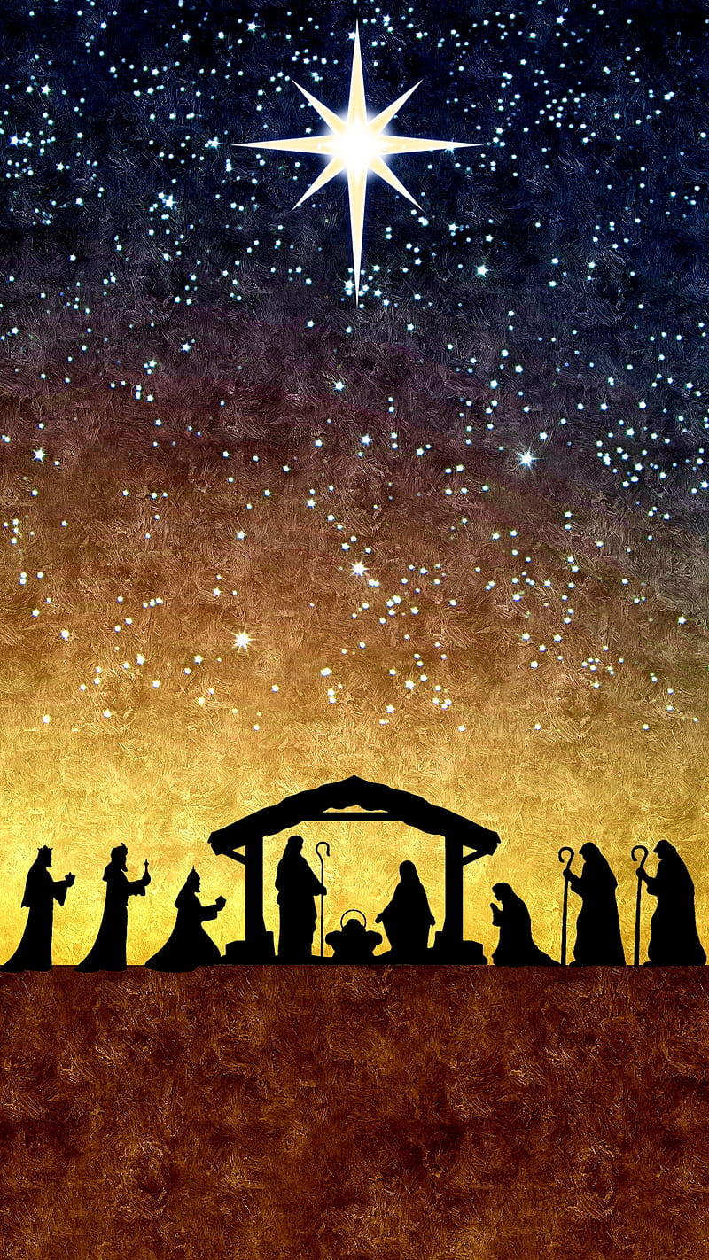 Nativity, ElectricJAC, Jesus, Mary, Star, blue, faith, glory, gold, holy, power, religion, sky, yellow, HD phone wallpaper