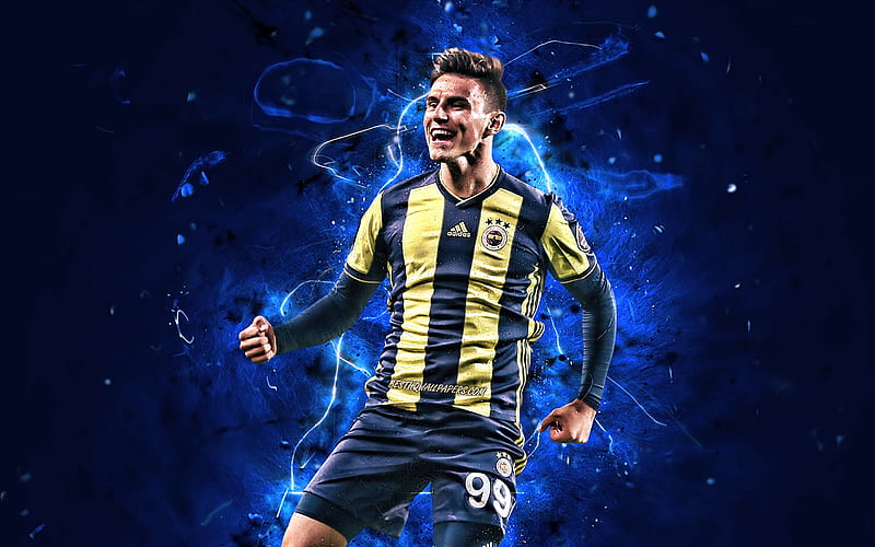 Eljif Elmas, goal, Fenerbahce SK, Macedonian footballers, soccer, Elmas, Turkish Super Lig, Turkey, neon lights, Fenerbahce FC, HD wallpaper