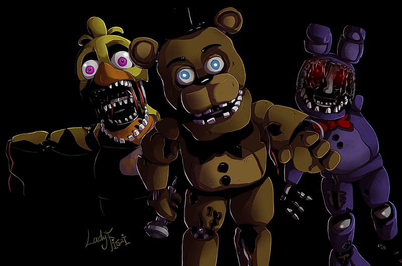 WITHERED FREDDY, WITHERED CHICA, WITHERED BONNIE, WITHERED FOXY E