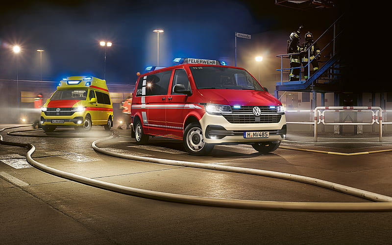 Volkswagen Transporter, 2020, Ambulance Transporter, fire truck, Transporter Feuerwehr, special vehicles, Volkswagen, HD wallpaper
