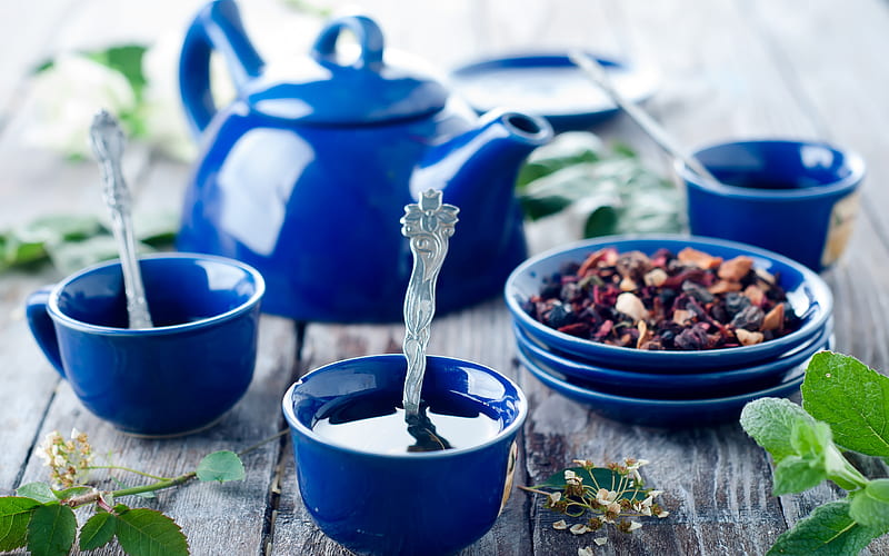 cups of tea, blue cups, tea concepts, time for tea, HD wallpaper