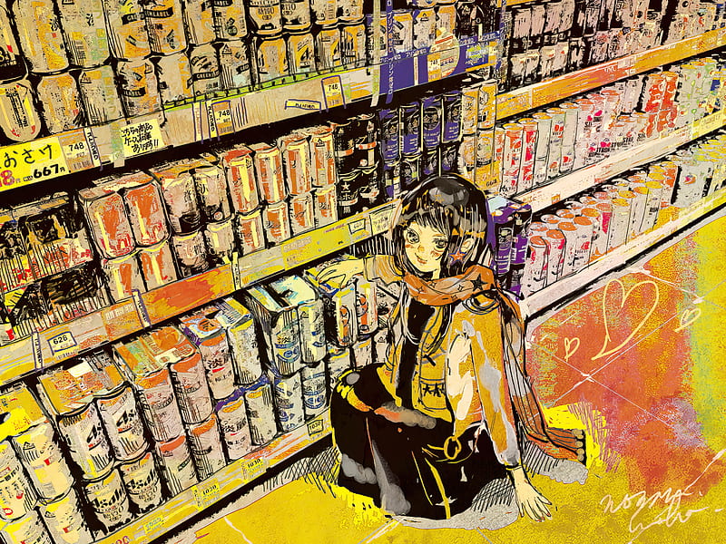 anime girl, shopping, mall, polychromatic, cute, Anime, HD wallpaper