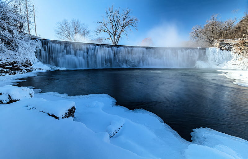 Root River Falls in Winter, Sub-Zero, Waterfalls, River, Minnesota, Lanesboro, Ice, Winter, HD wallpaper