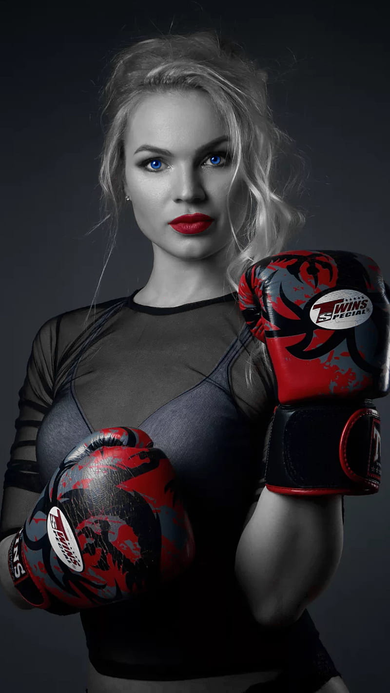 The boxer, black and white, bonito, blue eyes, bw, female, female boxer, girl, sports, HD phone wallpaper
