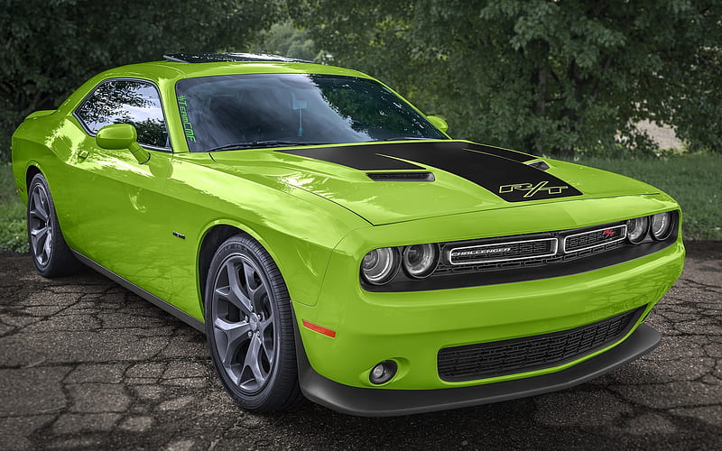 Dodge Challenger RT, carros, green cars, front view, vehicles, dodge, HD wallpaper