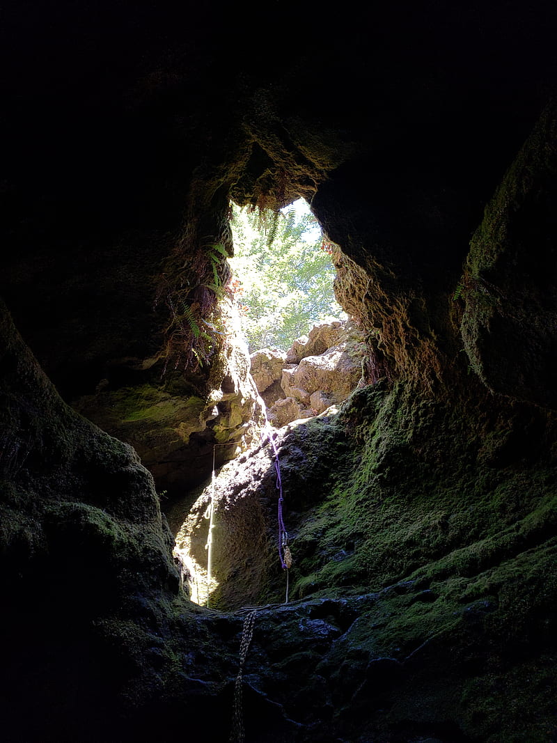 Cave, climbing, dark, hike, hiking, light, nature, oled, rock, HD phone wallpaper