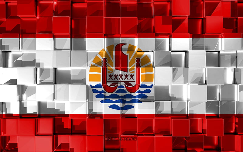 Flag of French Polynesia, 3d flag, 3d cubes texture, Flags of Oceania countries, 3d art, French Polynesia, Oceania, 3d texture, French Polynesia flag, HD wallpaper