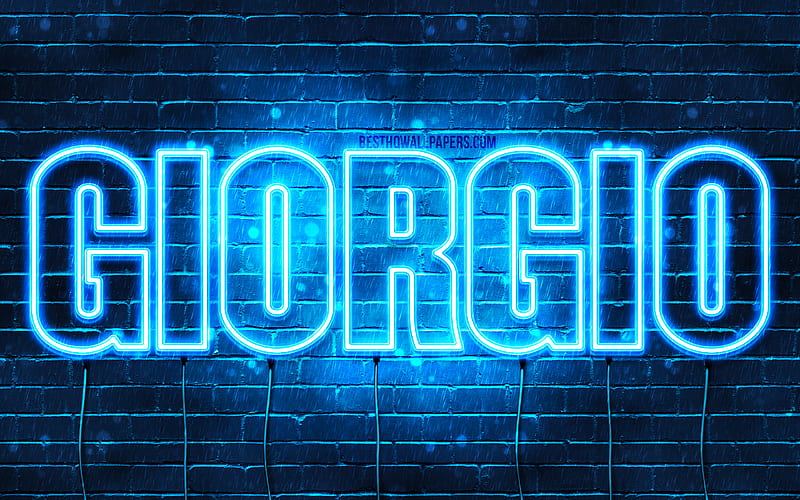 Giorgio with names, Giorgio name, blue neon lights, Happy Birtay Giorgio, popular italian male names, with Giorgio name, HD wallpaper