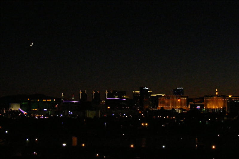 __Las Vegas Strip Crescent_Sept_2012, Skyline, Crescent Moon, Las Vegas Strip, Architecture, HD wallpaper