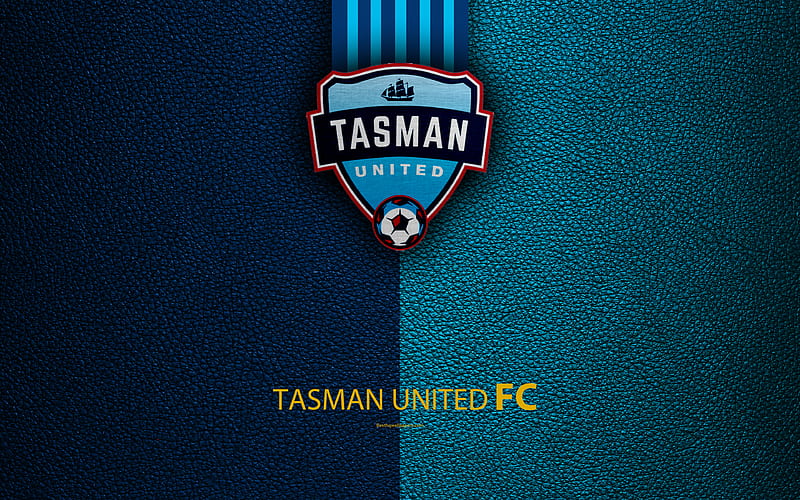 Tasman United FC New Zealand Football Club, logo, emblem, ISPS Handa Premiership, leather texture, Nelson, New Zealand, NZFC, OFC, Oceania, HD wallpaper