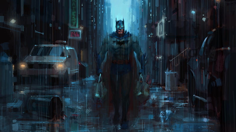 Batman And The Cat , batman, superheroes, artist, artwork, digital-art, artstation, HD wallpaper