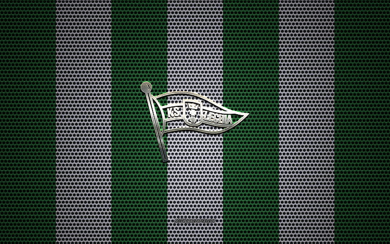Lechia Gdansk logo, Polish football club, metal emblem, green white metal mesh background, Lechia Gdansk, Ekstraklasa, Gdansk, Poland, football, HD wallpaper