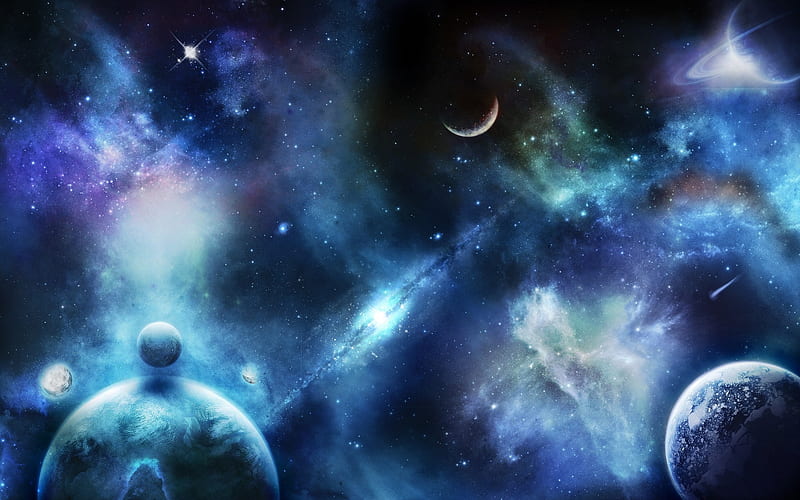 blue space , galaxies, space, HD wallpaper