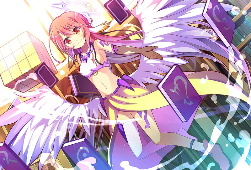 Jibril, bonito, adorable, wing, sweet, anime, hot, beauty, anime girl, pink eyes, female, wings, lovely, sexy, kawaii, girl, pink hair, HD wallpaper