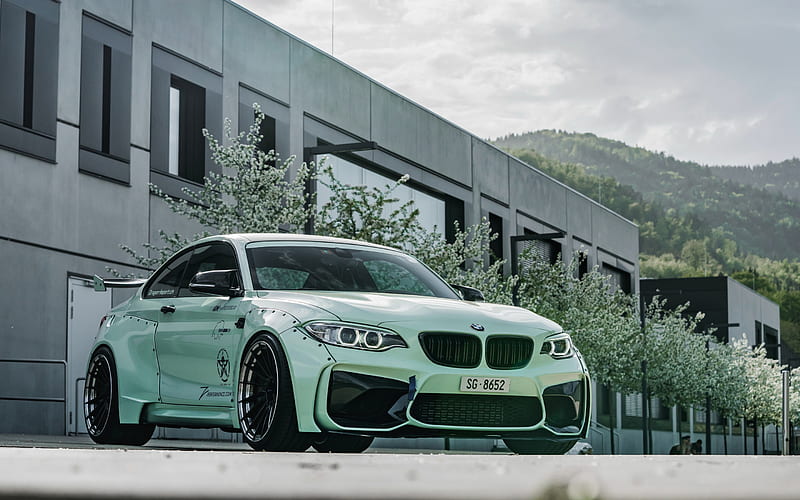 BMW M2, Z Performance, 2018, tuning M2, green sports coupe, exterior, front view, black wheels, German cars, BMW, HD wallpaper
