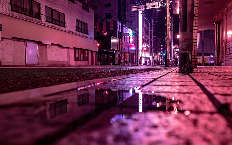Street Puddle Neon 2019 Cities, HD wallpaper