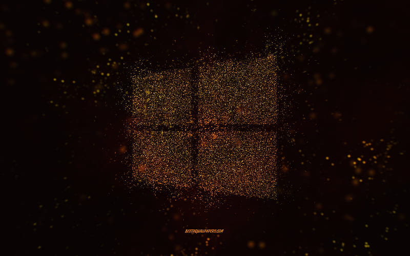 Windows glitter logo, black background, Windows logo, yellow glitter art, Windows, creative art, Windows yellow glitter logo, Windows 10 logo, HD wallpaper