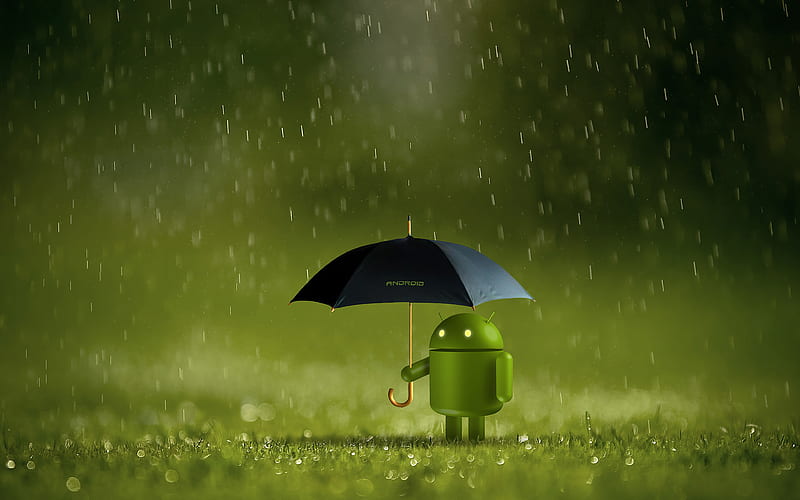 Android Doodle With Umbrella , android, umbrella, HD wallpaper