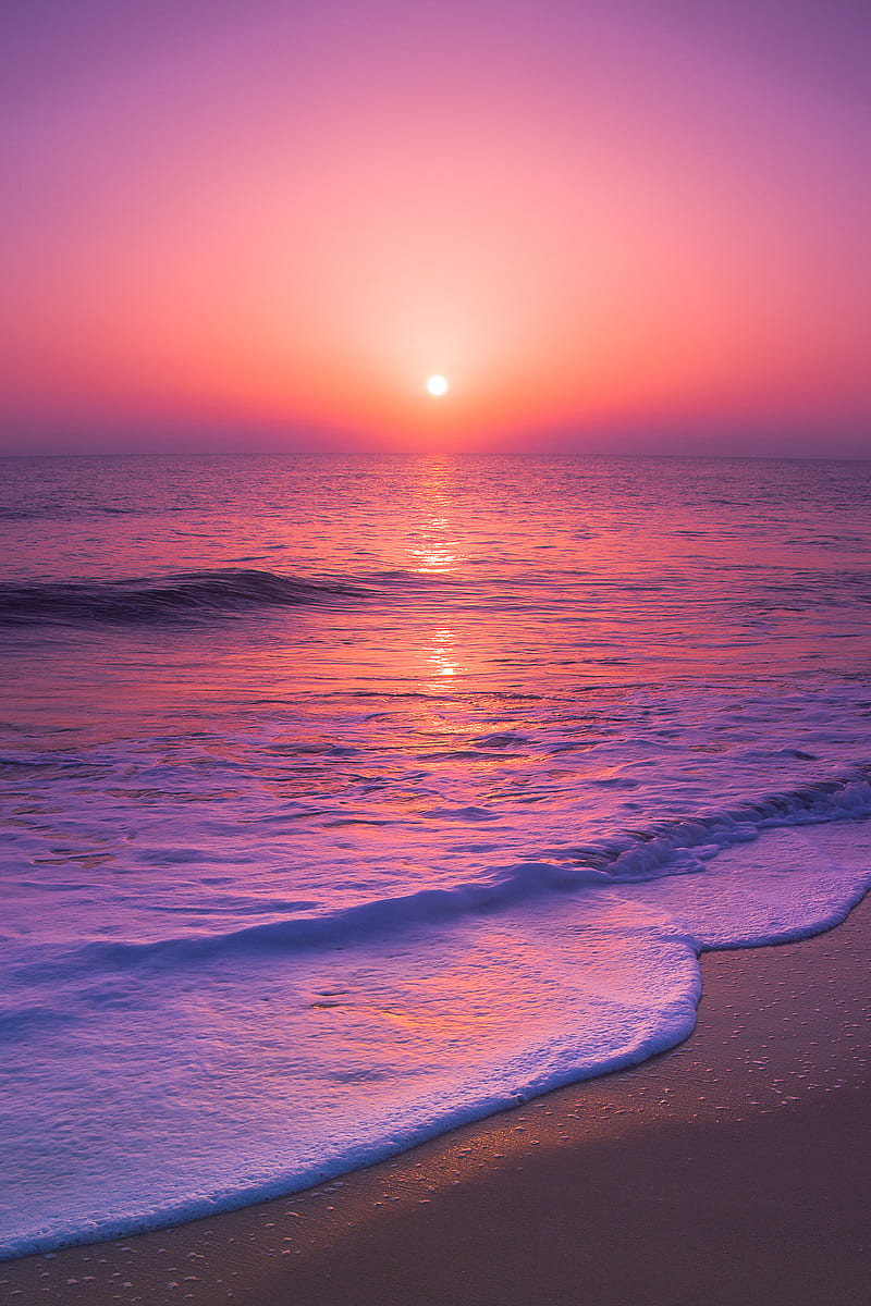 Sky Redmi, beach, landscape, sunrise, sunshine, skies, nature views lockscreen, red, purple, HD phone wallpaper