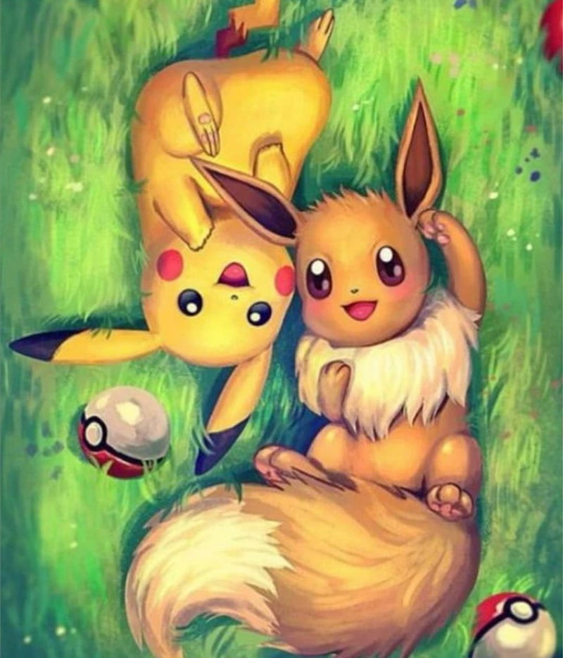 Pikachu and eevee , cute, eevee, pikachu, HD phone wallpaper