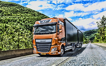 DAF XF 530 FAN EcoCombi, road, Euro 6, 2018 truck, LKW, headlights, DAF XF,  semi-trailer truck, HD wallpaper