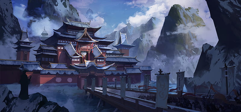 Pagoda, temple, snow, winter, art, HD wallpaper | Peakpx