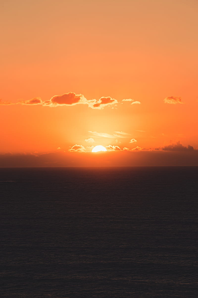 sunset, sea, sun, horizon, dusk, HD phone wallpaper