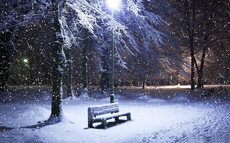 lone bench covered in snow-winter theme, HD wallpaper