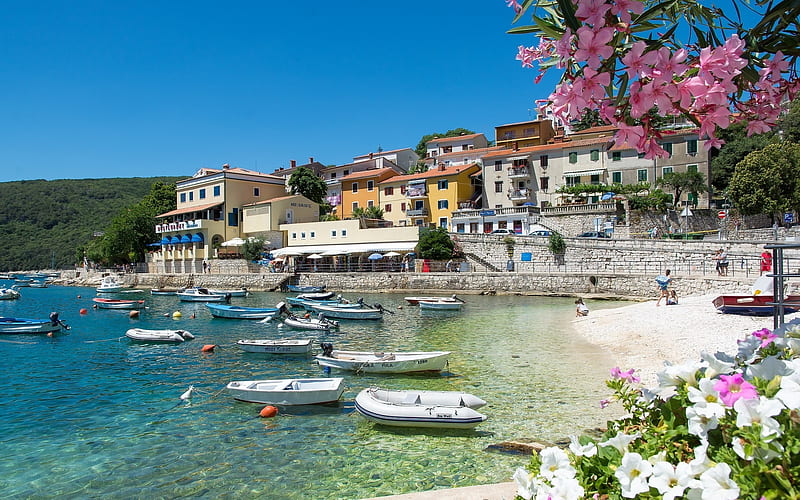 Rabac, Istria, Croatia, resort, marina, Croatia, Istria, Rabac, HD wallpaper
