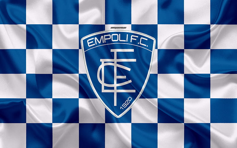 Empoli FC logo, creative art, white blue checkered flag, Italian football club, emblem, silk texture, Serie A, Empoli, Italy, HD wallpaper