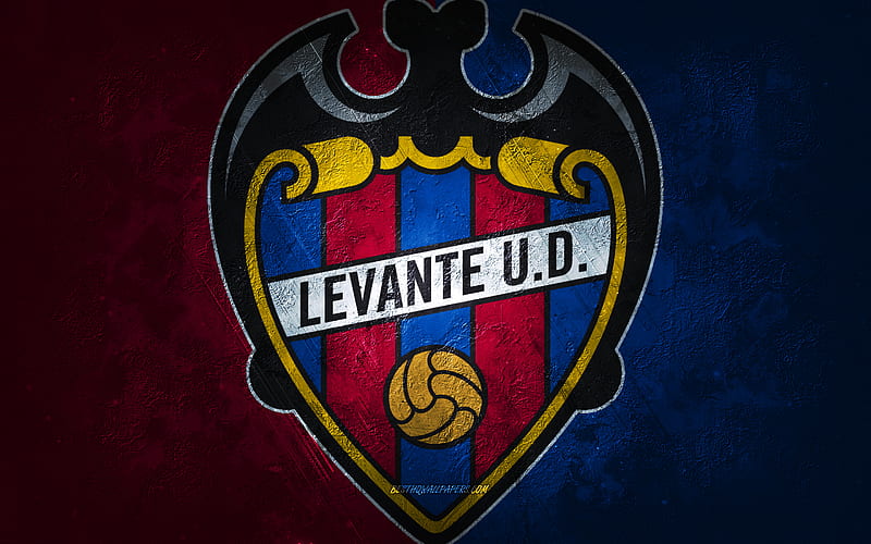 Levante UD, Spanish football club, burgundy blue stone background, Levante UD logo, grunge art, La Liga, football, Spain, Levante UD emblem, HD wallpaper