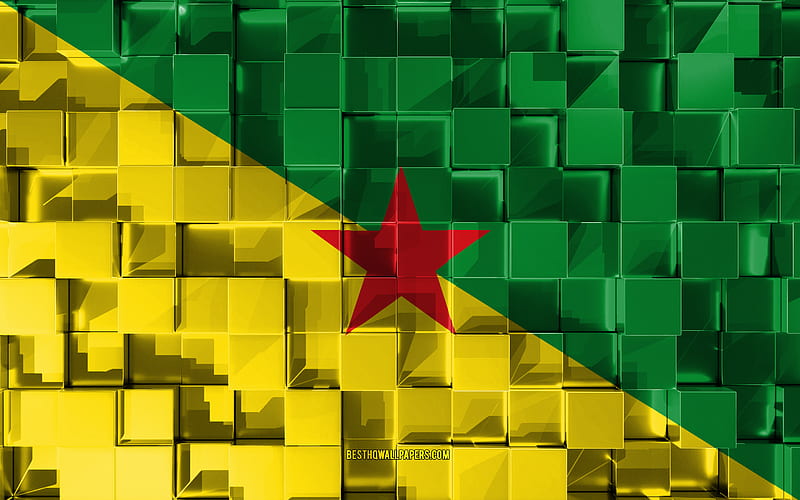 Flag of French Guiana, 3d flag, 3d cubes texture, Flags of South America countries, 3d art, French Guiana, South America, 3d texture, French Guiana flag, HD wallpaper