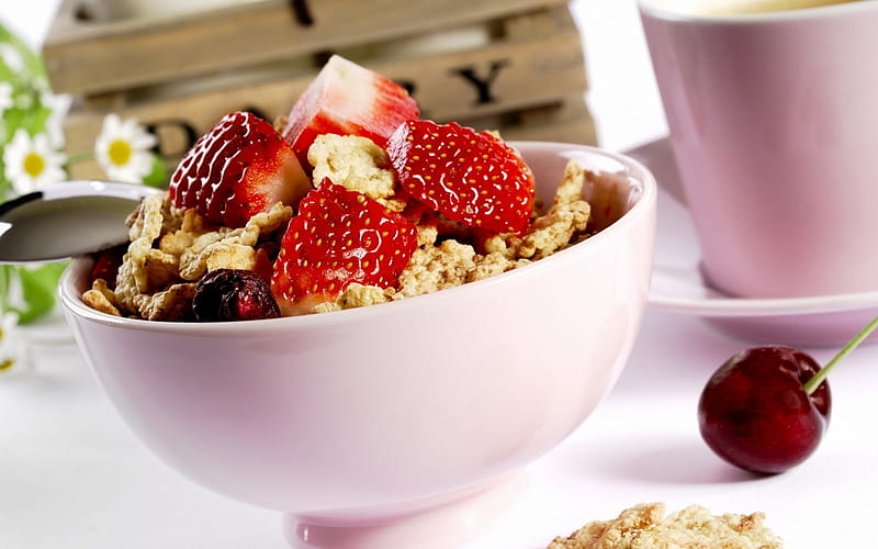Good Breakfast, berries, good, breakfast, cereal, bowl, HD wallpaper