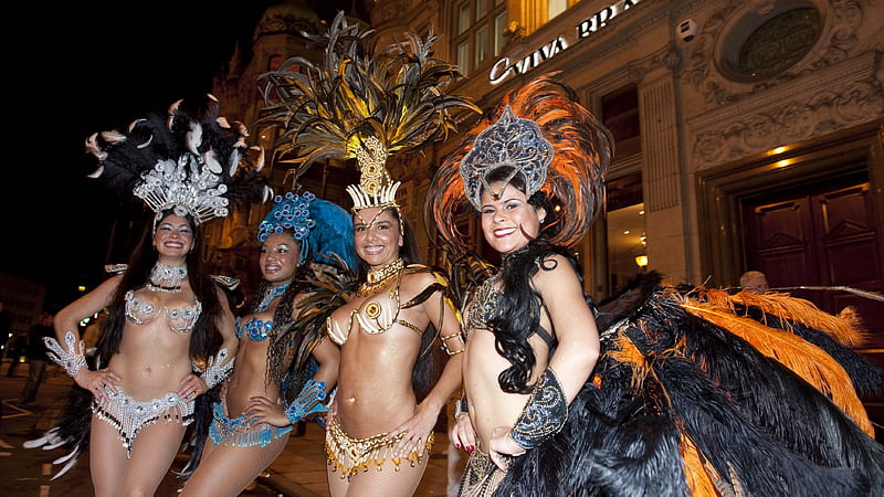 Carnaval Dancers, costumes, carnaval, brazil, people, bonito, HD wallpaper