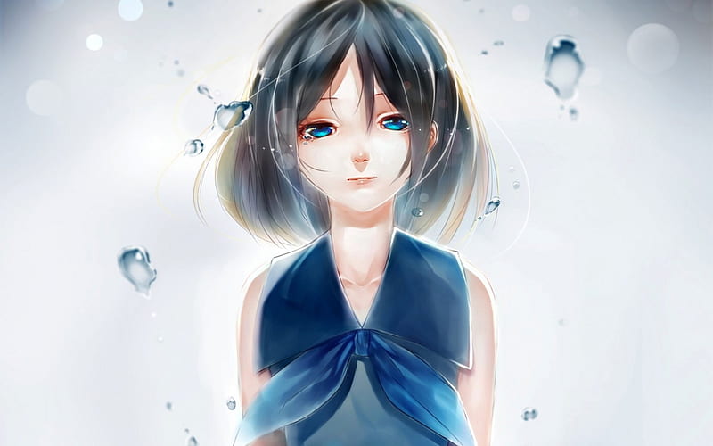 Anime, blue, art, girl, bubbles, manga, HD wallpaper