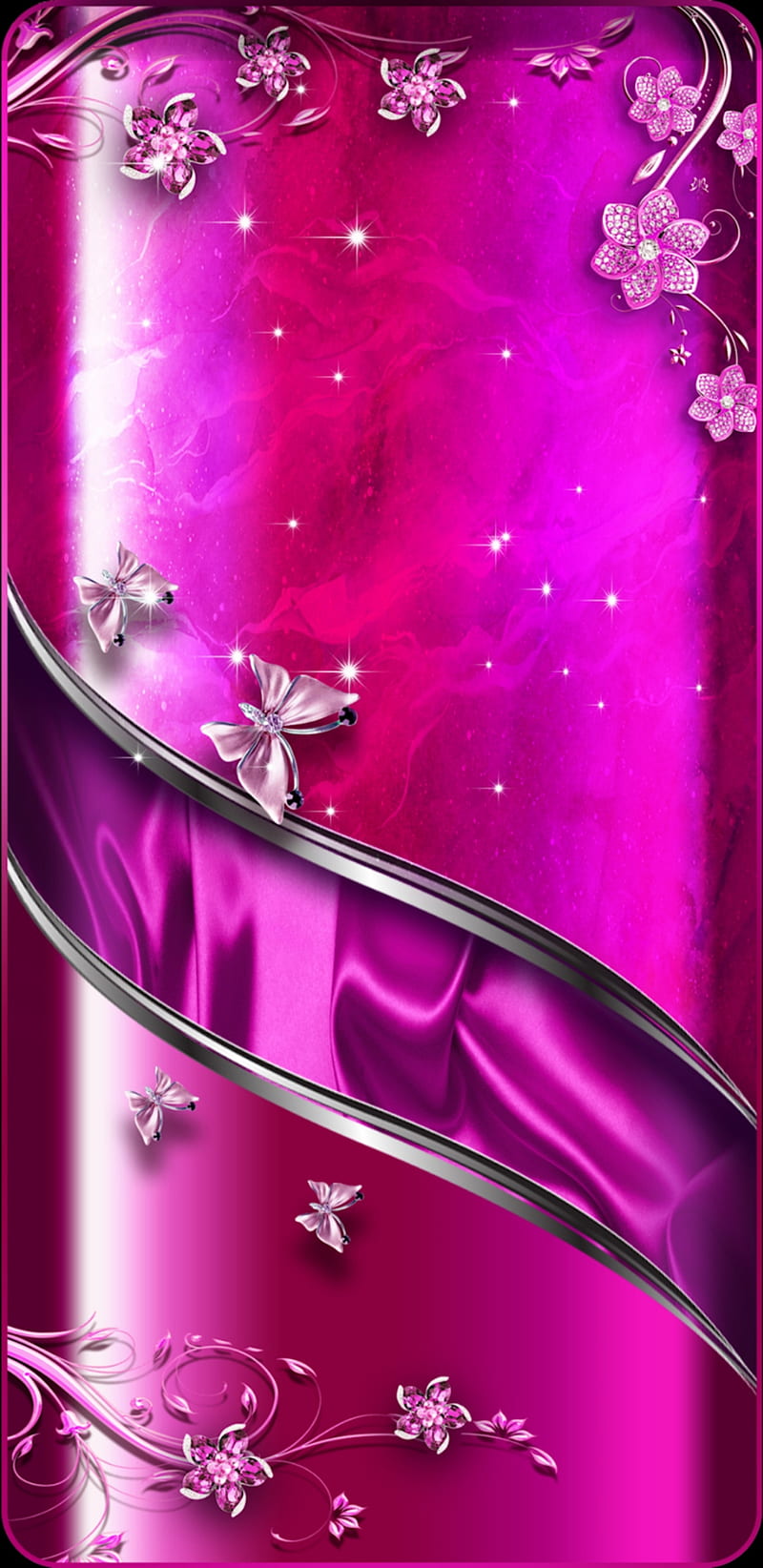 PinkSatinButterflies, bonito, butterflies, butterfly, girly, pink, pretty, satin, silver, sparkle, HD phone wallpaper