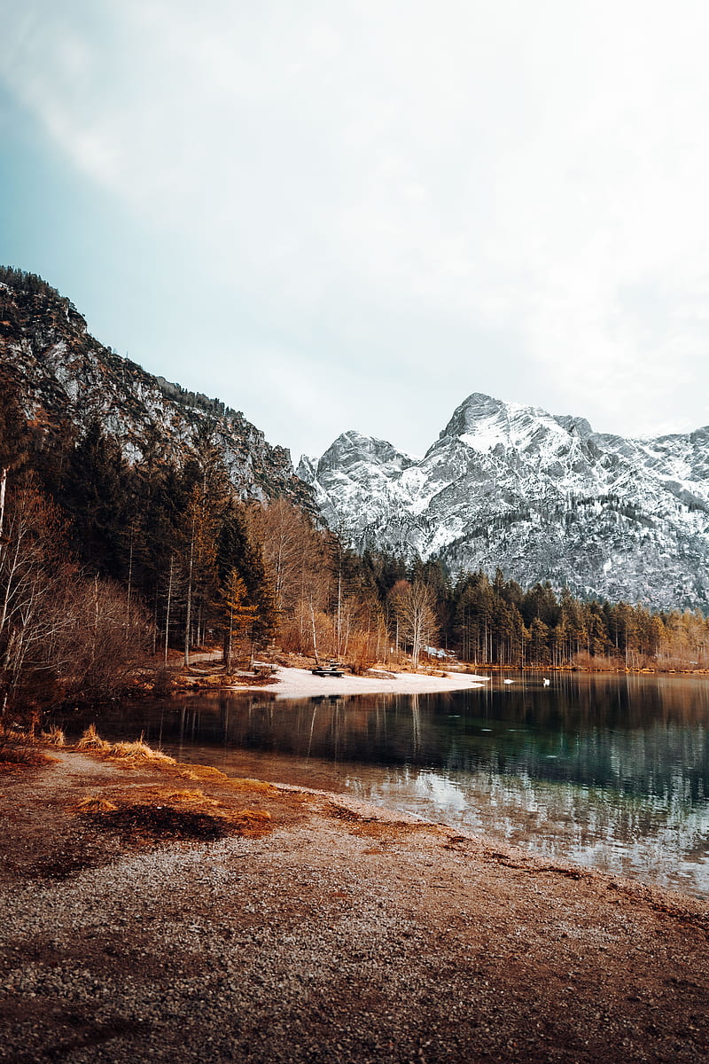 landscape, mountains, lake, snowy, HD phone wallpaper