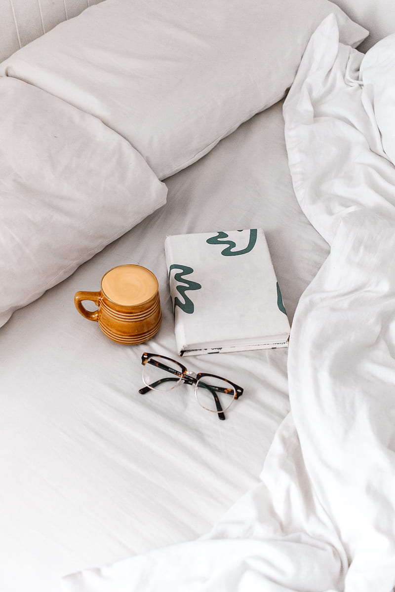 coffee, cup, book, glasses, bed, HD phone wallpaper
