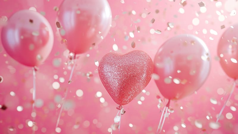 :), heart, balloon, glitter, valentine, card, day, pink, texture, HD wallpaper