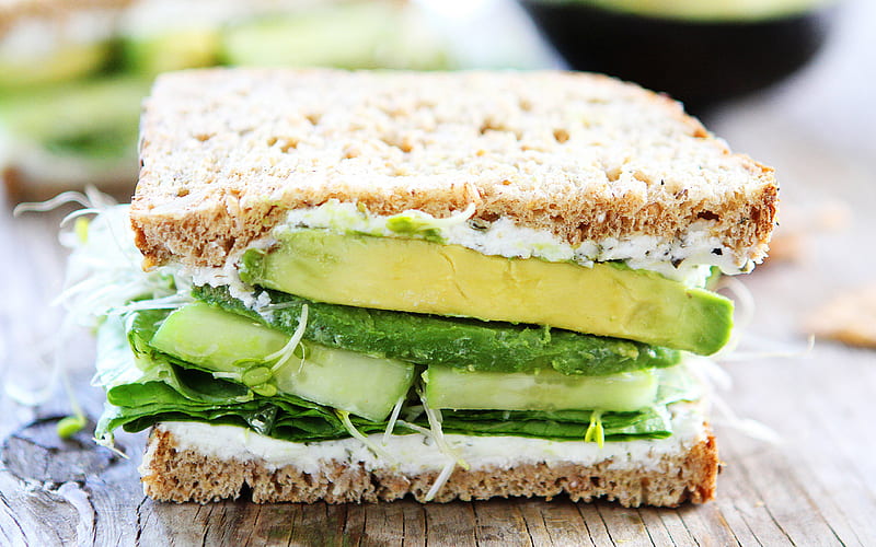 sandwich with avocado, healthy food, lettuce leaves, avocado, sandwich, weight loss concepts, HD wallpaper