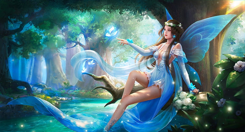 Butterfly Fairy, pretty, art, fantasy, girl, digital, woman, blue, fairy,  HD wallpaper | Peakpx