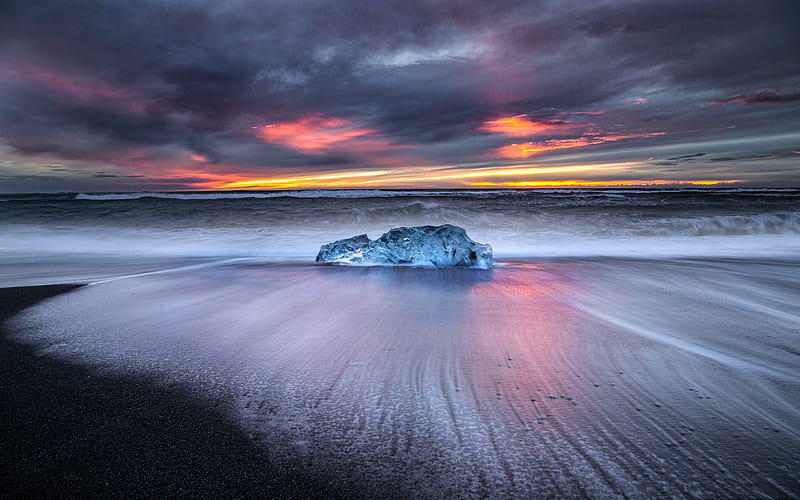 Arctic Circle Melting Glacier Coast Beach Sunset, HD wallpaper