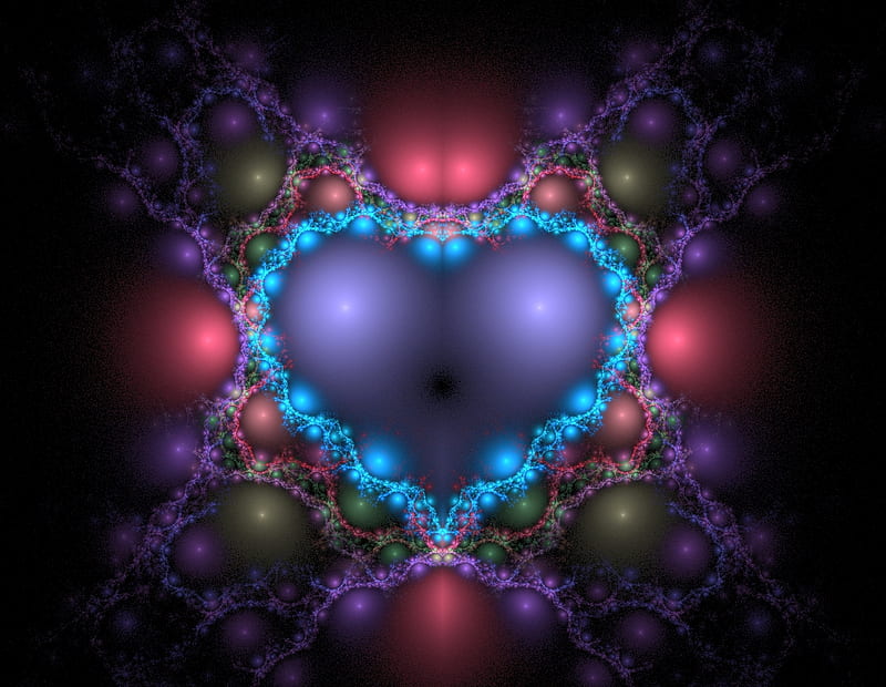 Blue heart, pretty, purple, fractal, heart, fractals, pink, HD wallpaper