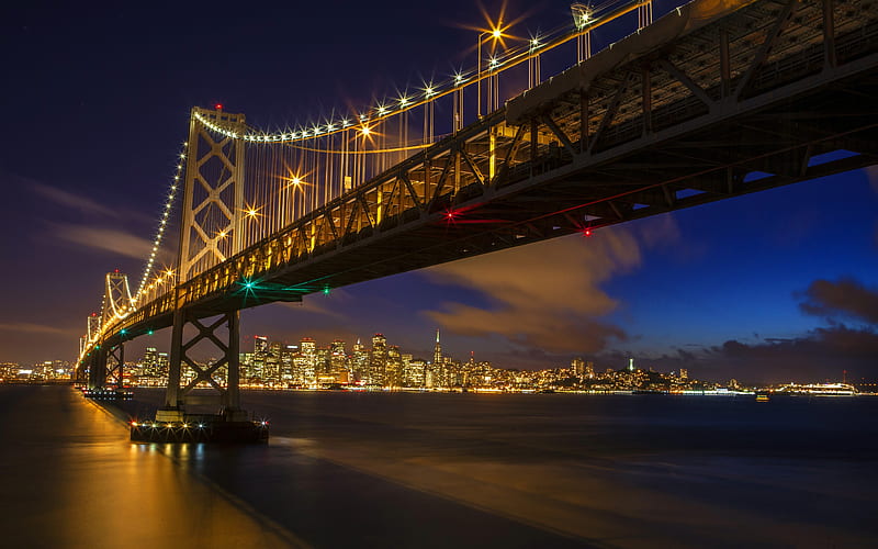 Golden Gate Bridge Oakland Bay, nightscapes, San Francisco, USA, America, HD wallpaper