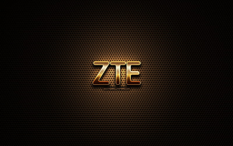 ZTE glitter logo, creative, metal grid background, ZTE logo, brands, ZTE, HD wallpaper