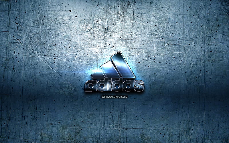 Adidas logo, blue metal background, creative, Adidas, brands, Adidas 3D logo, artwork, Adidas metal logo, HD wallpaper